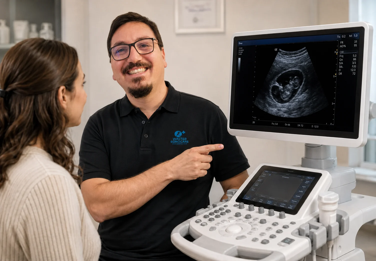 Jens Walter berät eine Kundin an einem Ultraschallsystem