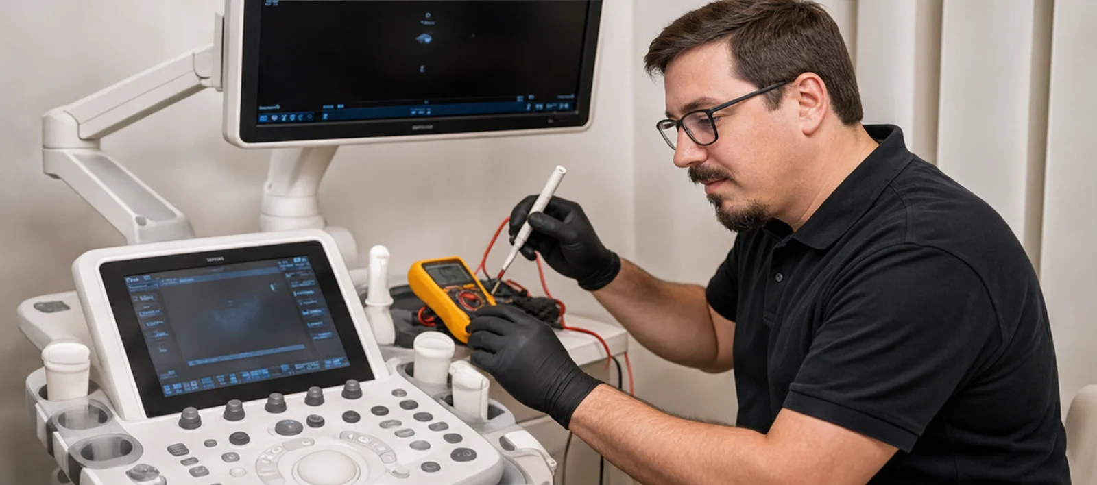 Jens Walter bei der Wartung eines Ultraschallsystems